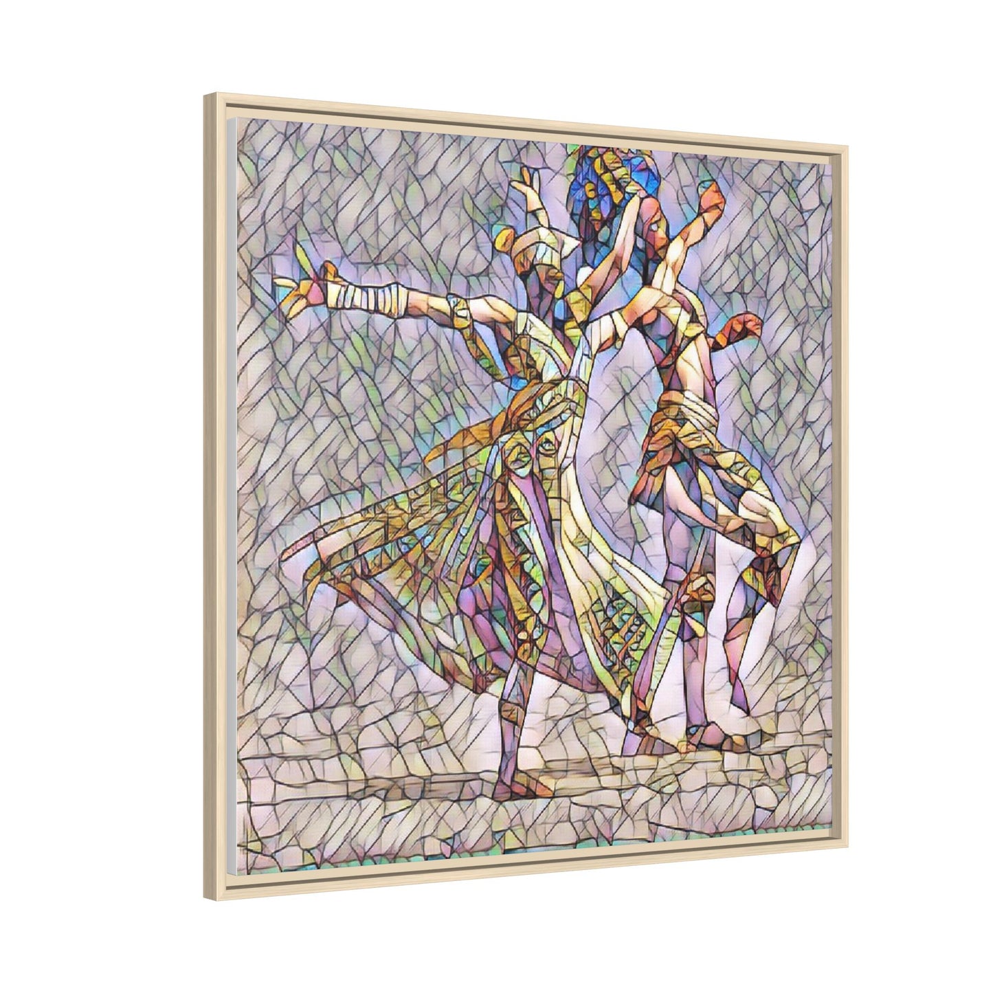 Framed Matte Canvas Wall Art — Abstract Dancers in Stained Glass Style