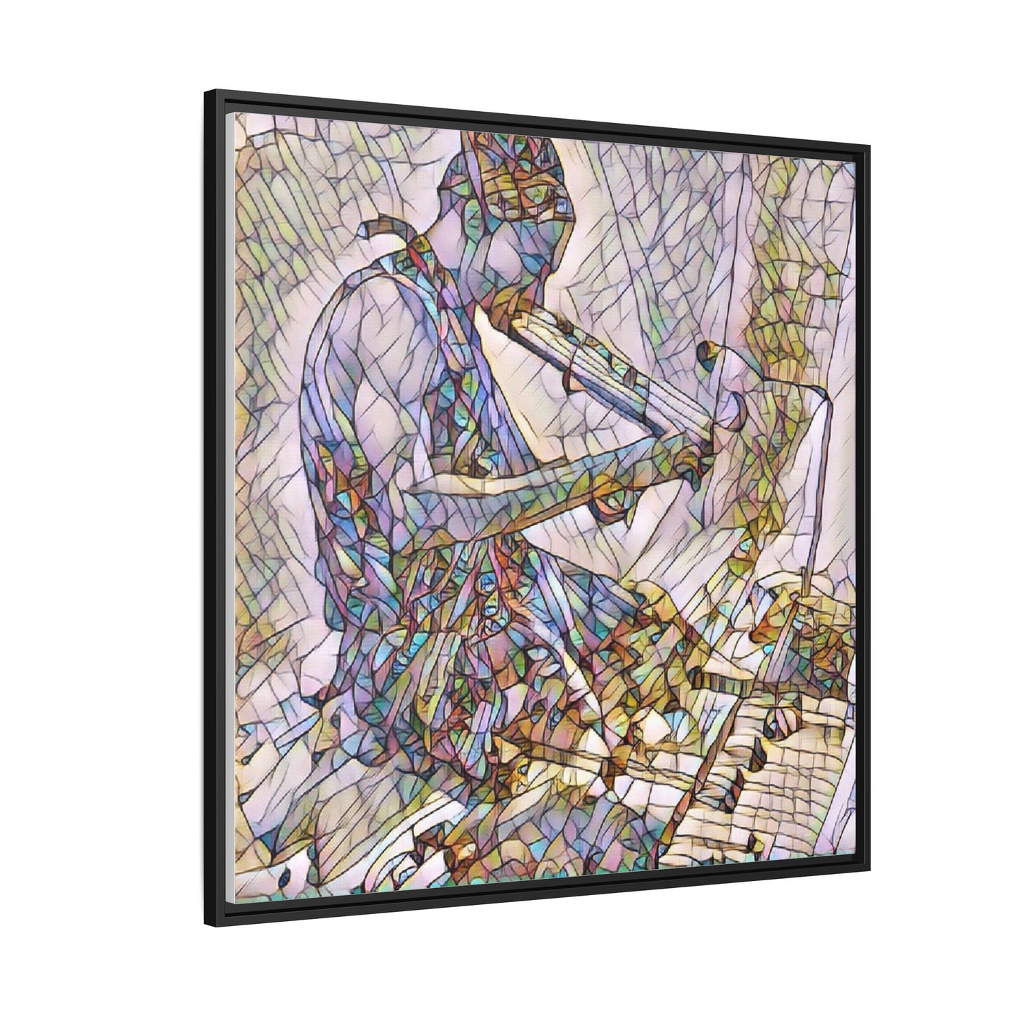 Abstract Violinist Matte Framed Canvas – Colorful Musical Art Print