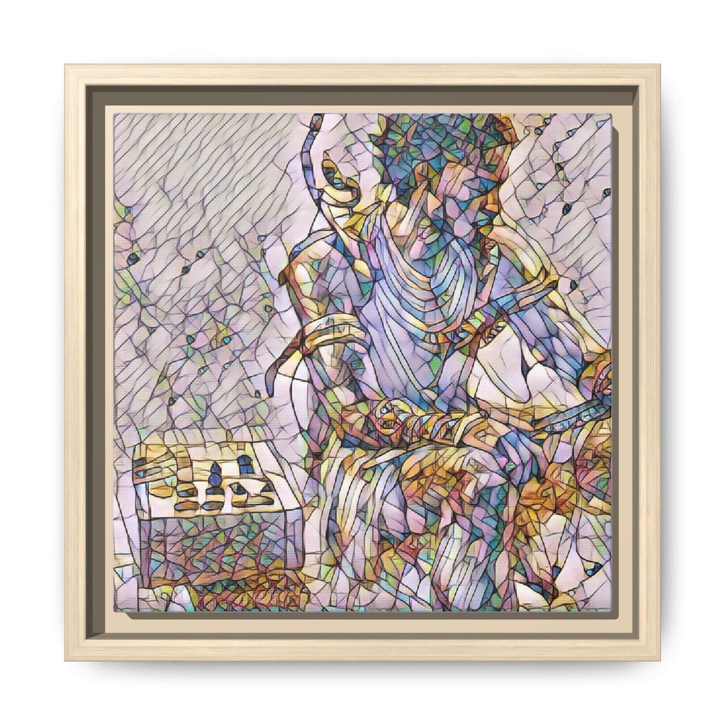 Framed Matte Canvas Art — Abstract Stained-Glass Chess Player