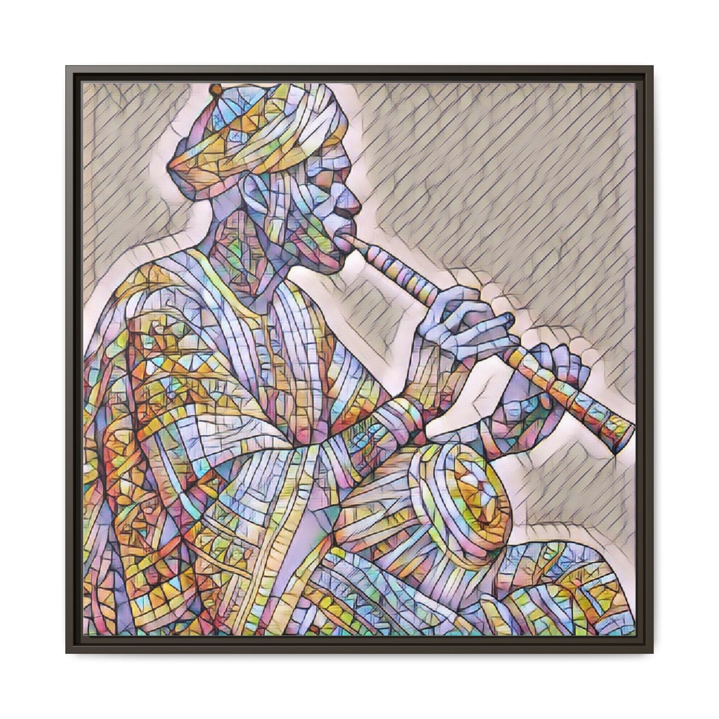 Framed Canvas Art — Colorful Middle Eastern Flute Player Print