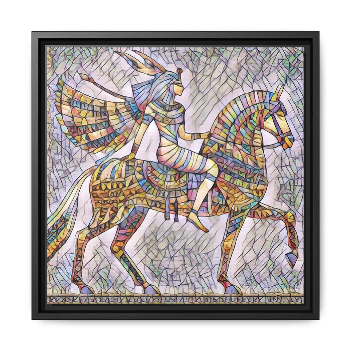 Stained-Glass Style Egyptian Horseman Framed Canvas Print