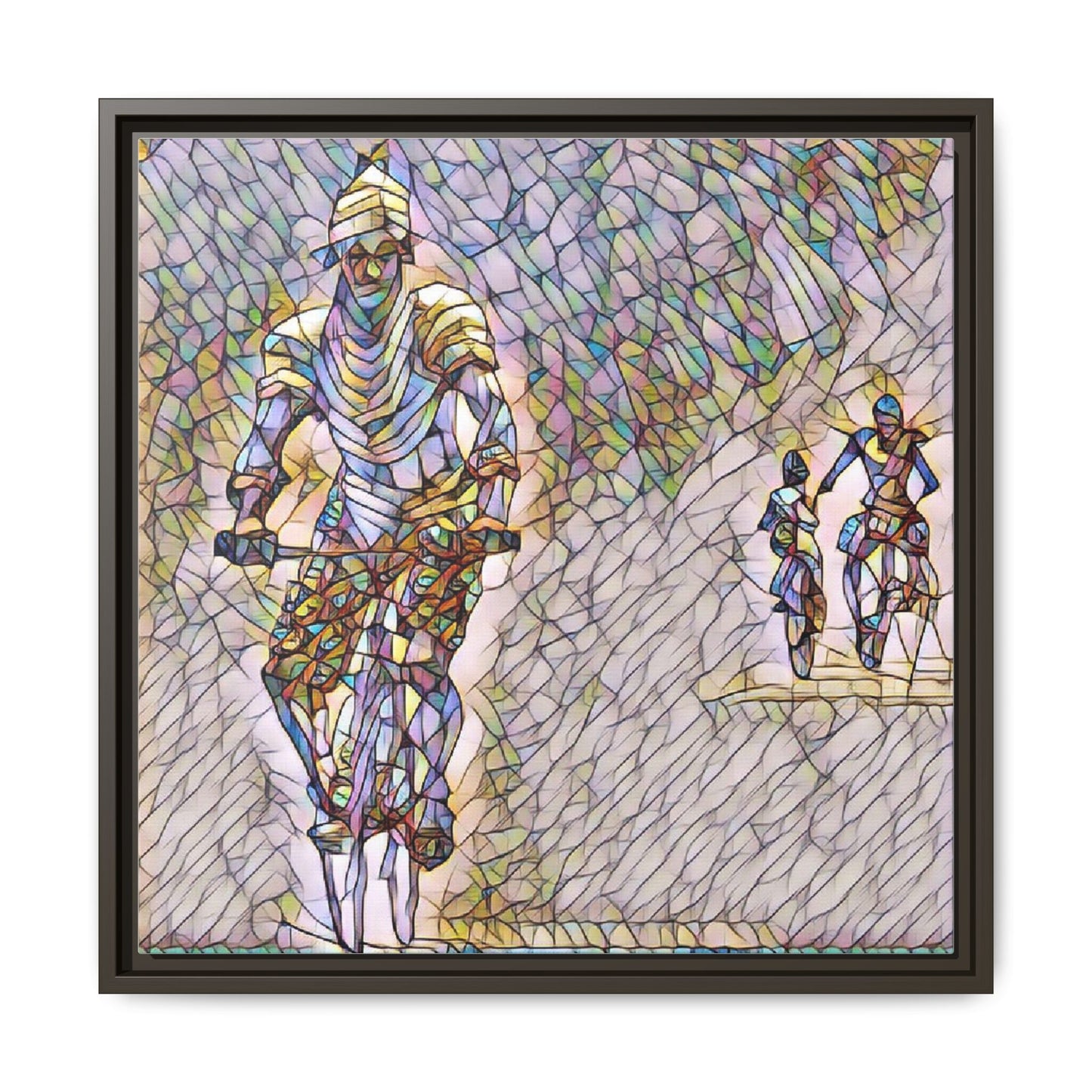 Cyclists Mosaic Matte Canvas Framed Wall Art