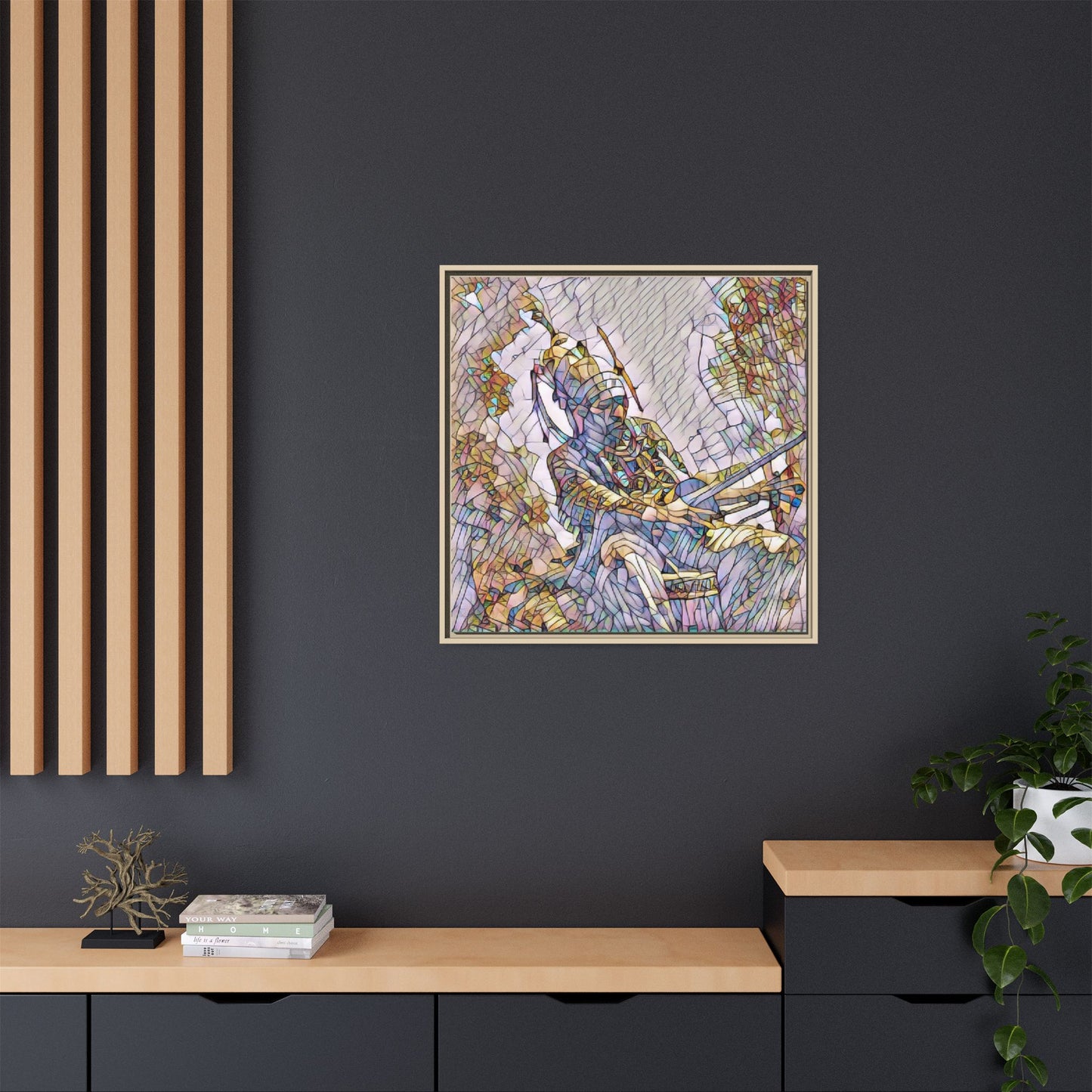 Framed Archery Canvas Print — Stained-Glass Archer Wall Art