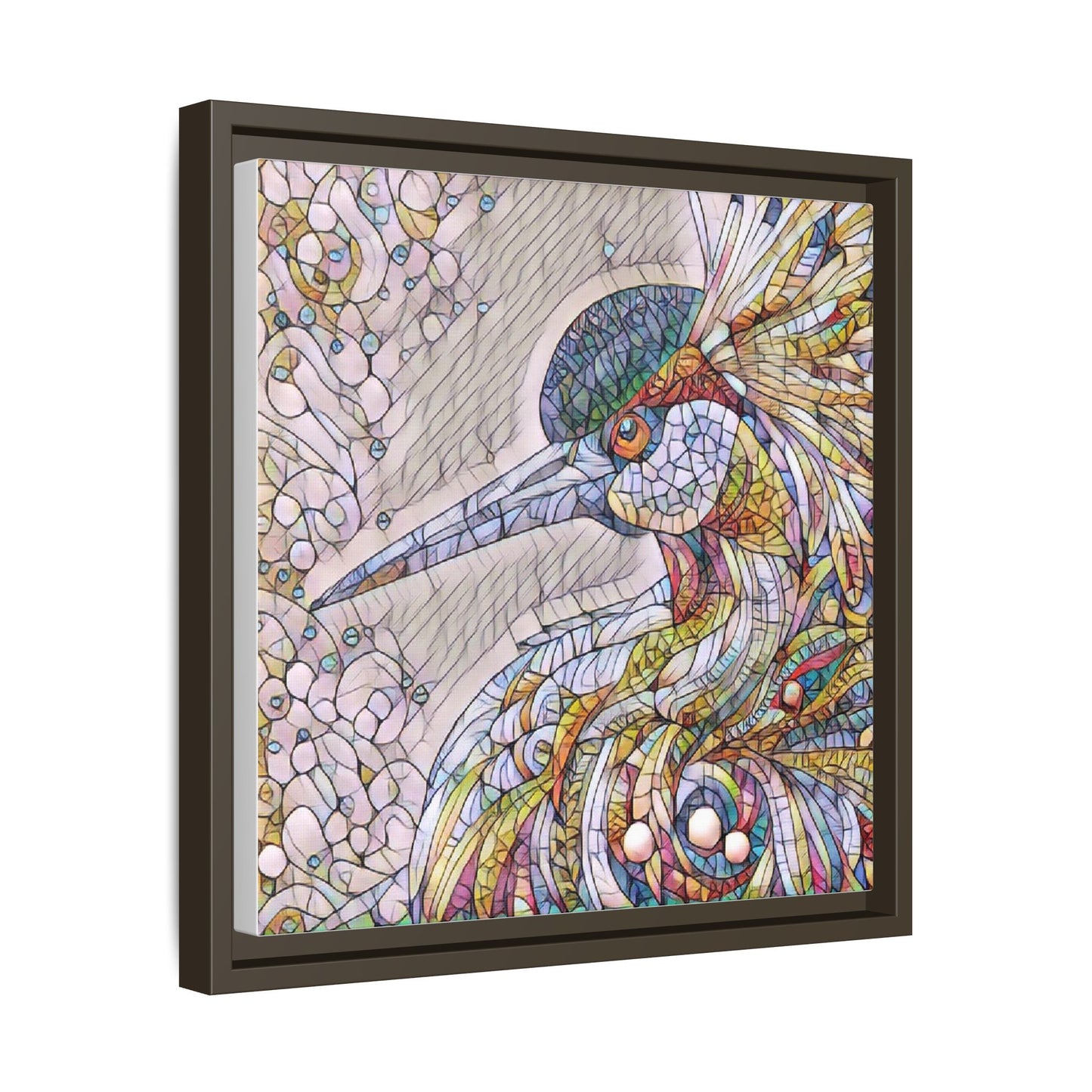 Colorful Stained-Glass Heron Matte Canvas Framed Wall Art