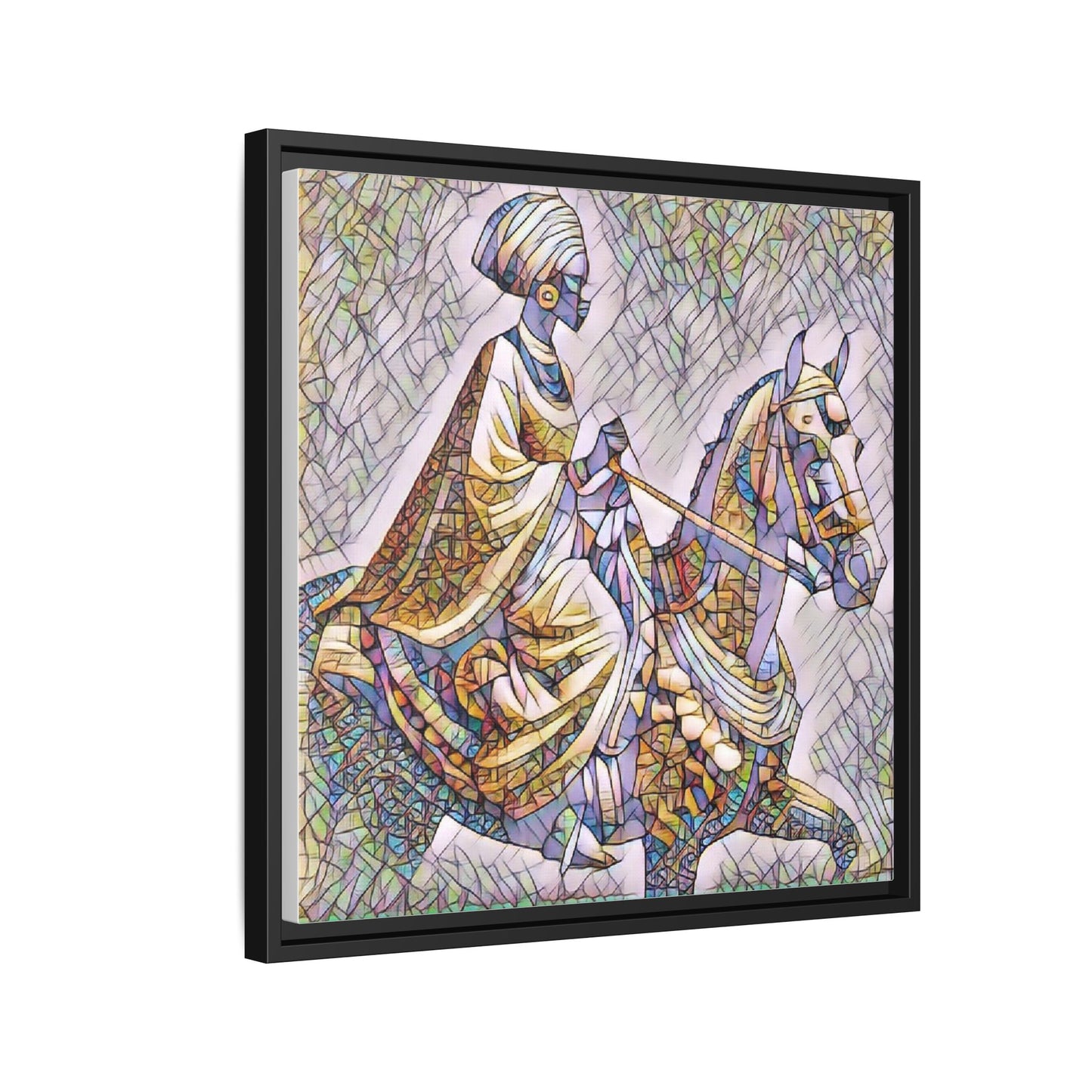 Mosaic Rider Framed Canvas Art — African Horsewoman Wall Decor