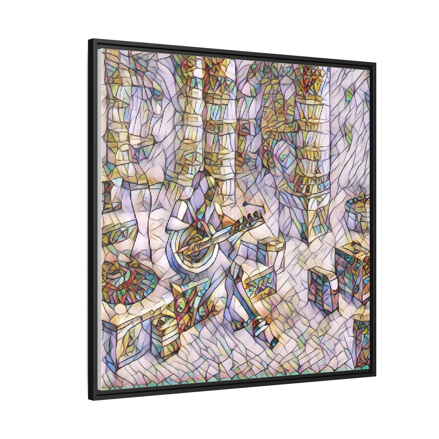 Framed Matte Canvas Art - Abstract Guitarist in Colorful Mosaic