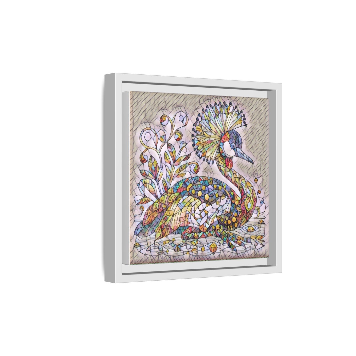 Colorful Peacock Mosaic Framed Canvas Art