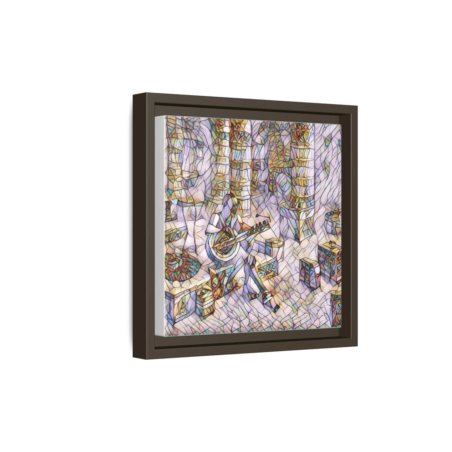 Framed Matte Canvas Art - Abstract Guitarist in Colorful Mosaic