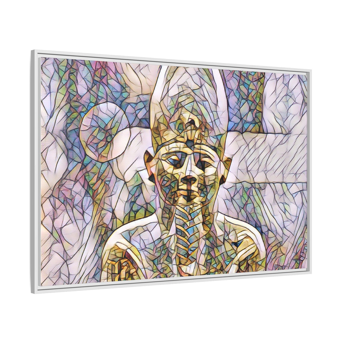 Egyptian Pharaoh Stained-Glass Style Matte Canvas Print, Framed