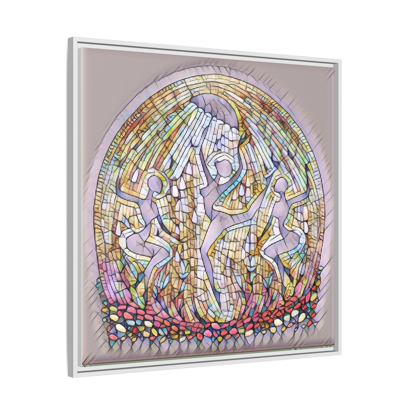 Framed Canvas Art - Stained Glass Dance Trio (Matte Multi-Color)