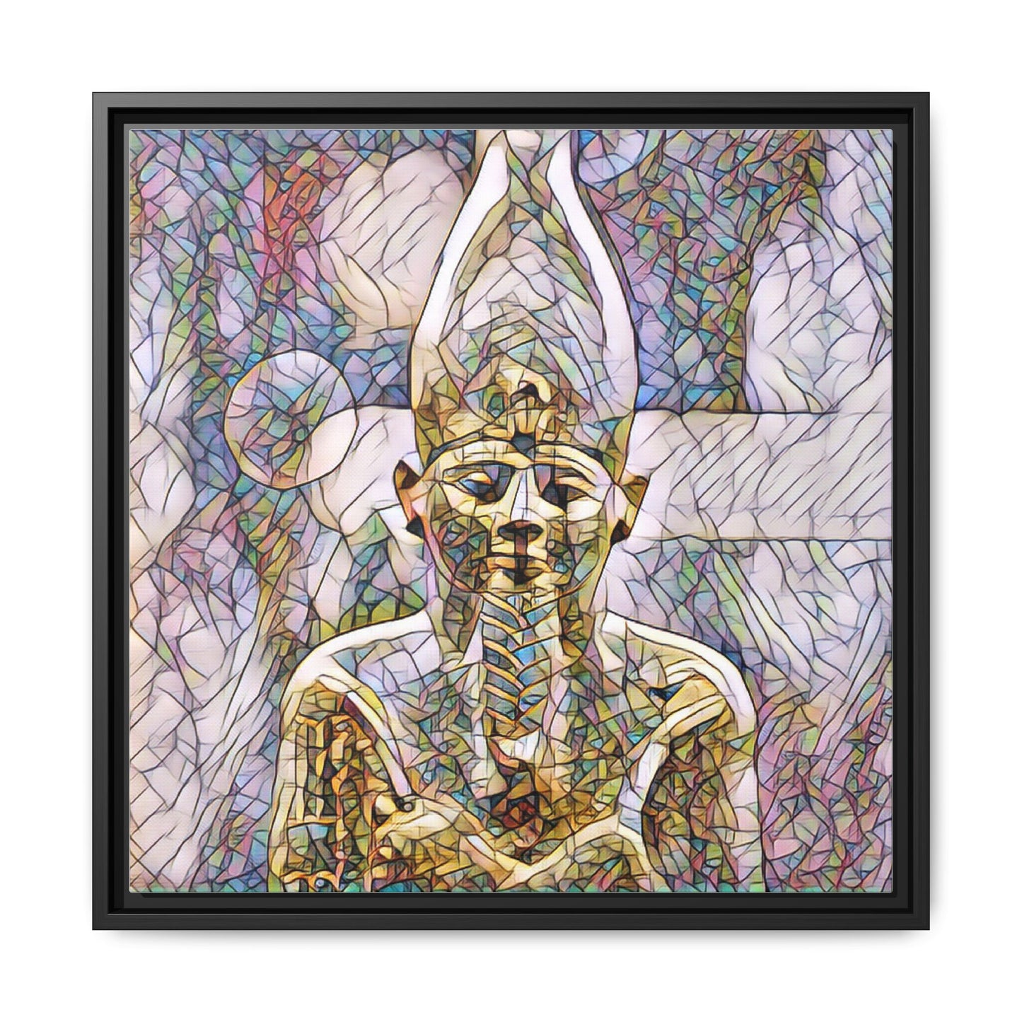 Egyptian Pharaoh Stained-Glass Style Matte Canvas Print, Framed