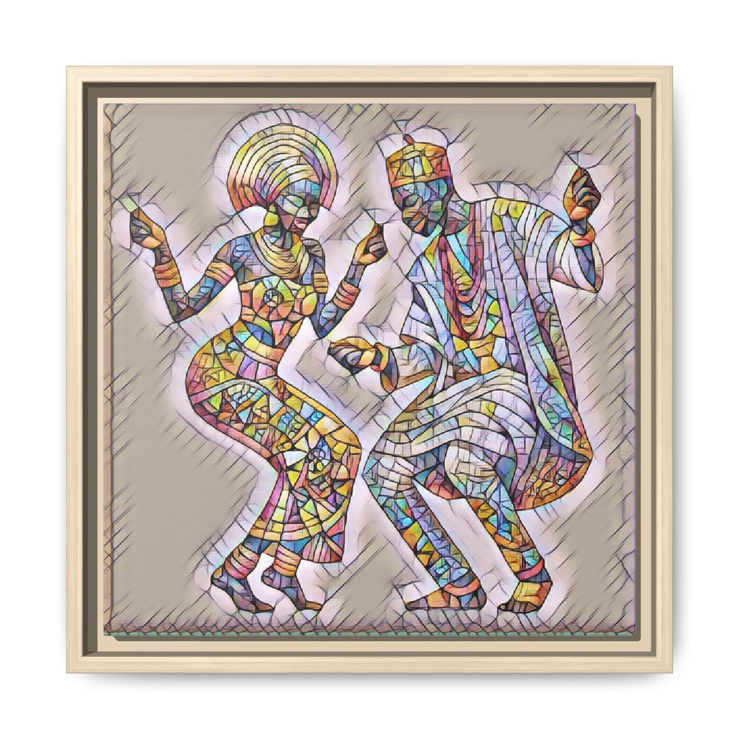 Afrobeat Dancers Framed Canvas Art — Colorful Mosaic African Dance Print