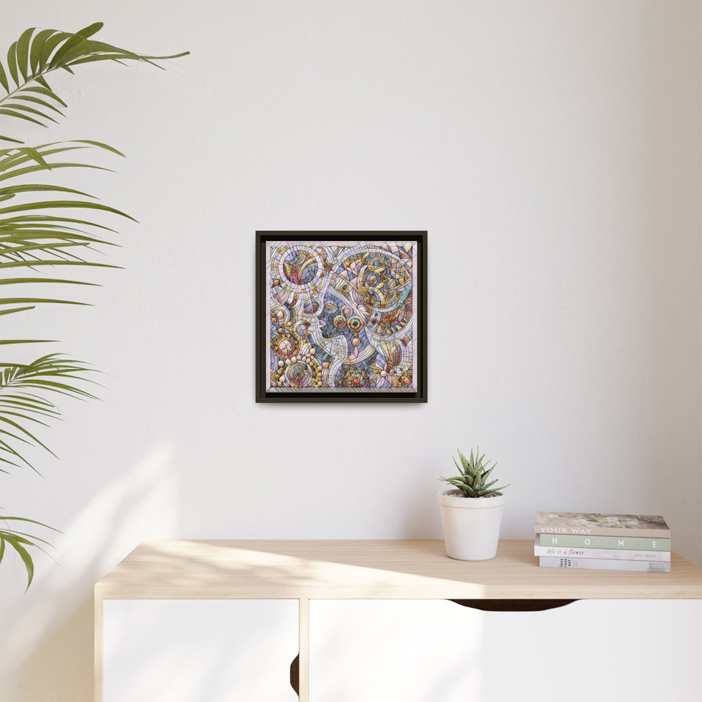 Abstract Mosaic Framed Canvas Art — Multicolor Geometric Wall Decor