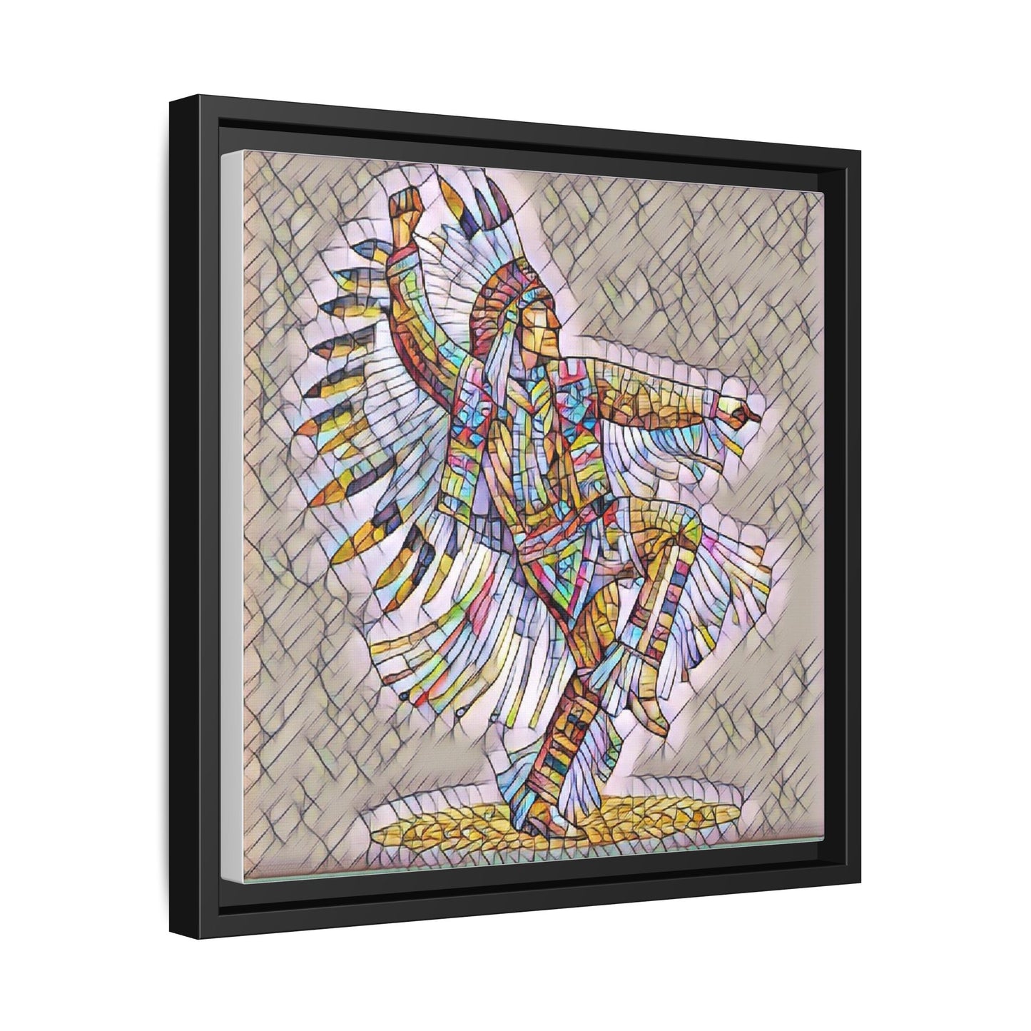 Colorful Native Dancer Framed Canvas Art — Stained Glass Style Wall Decor