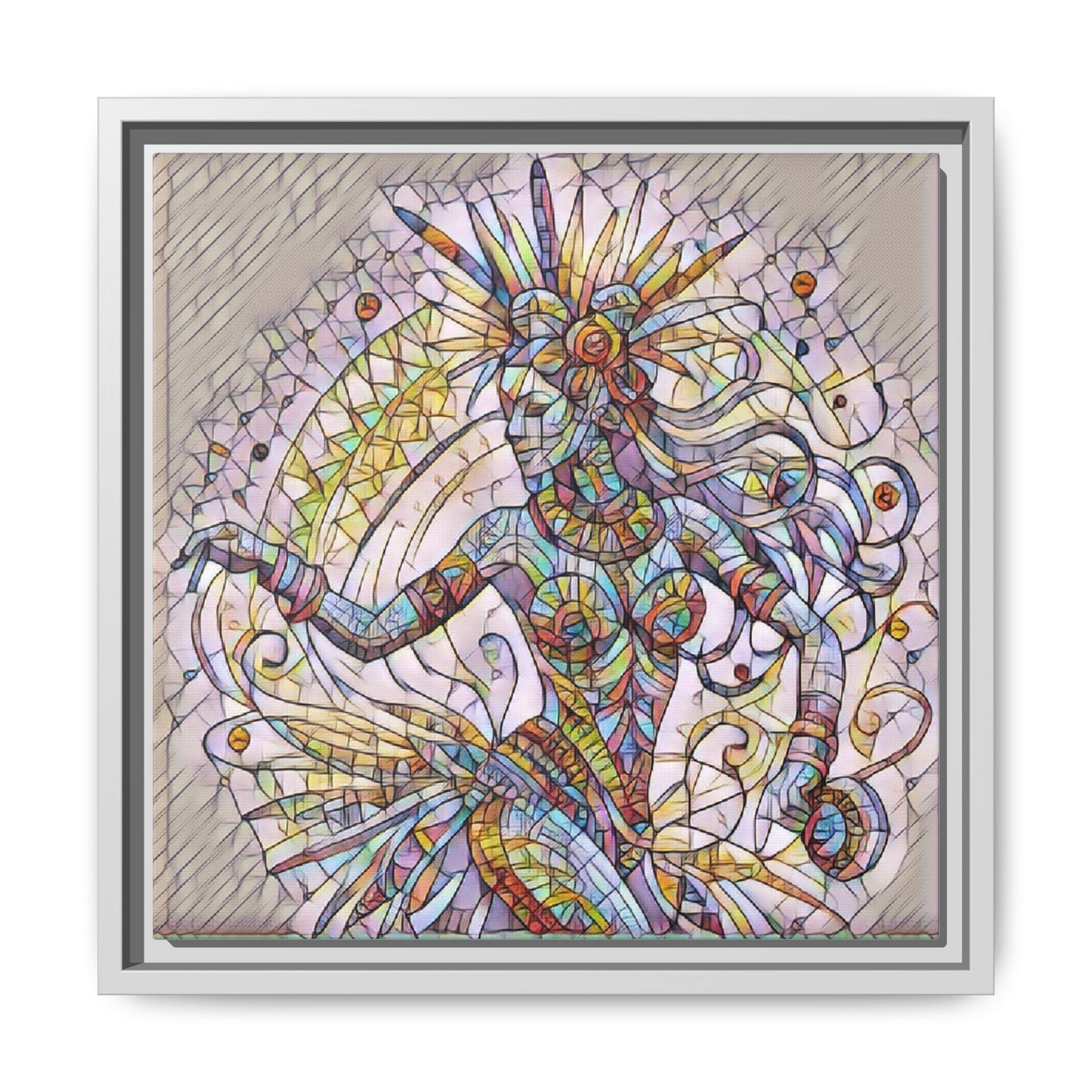 Colorful Mermaid Mosaic Framed Canvas Art — Boho Ocean Wall Decor