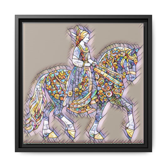Stained Glass Style Horse Rider Framed Canvas Print