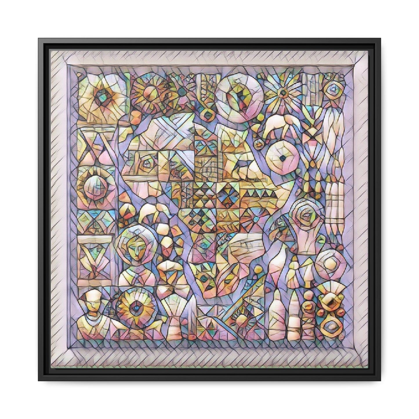 Framed Abstract Mosaic Matte Canvas Art — Pastel Geometric Wall Decor