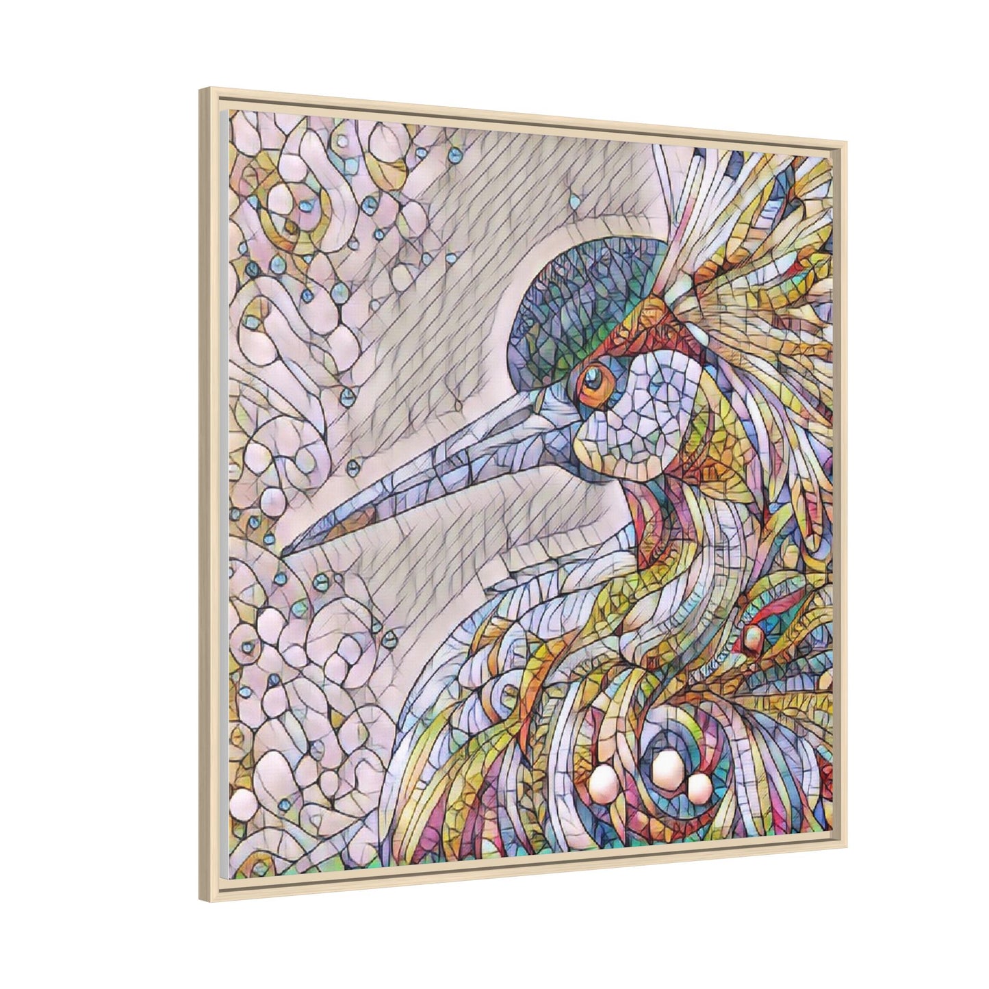 Colorful Stained-Glass Heron Matte Canvas Framed Wall Art