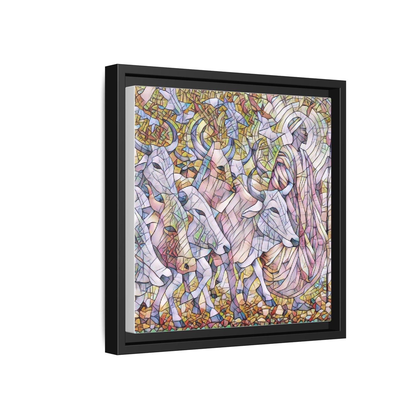 Framed Matte Canvas Art — Stained-Glass Style Cattle Herd