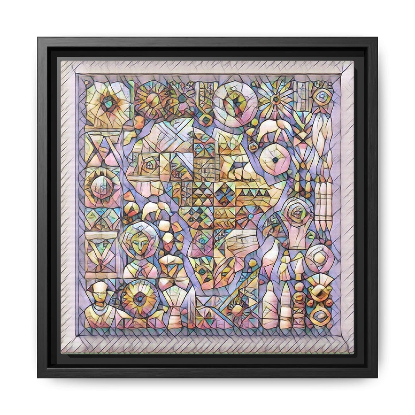Framed Abstract Mosaic Matte Canvas Art — Pastel Geometric Wall Decor