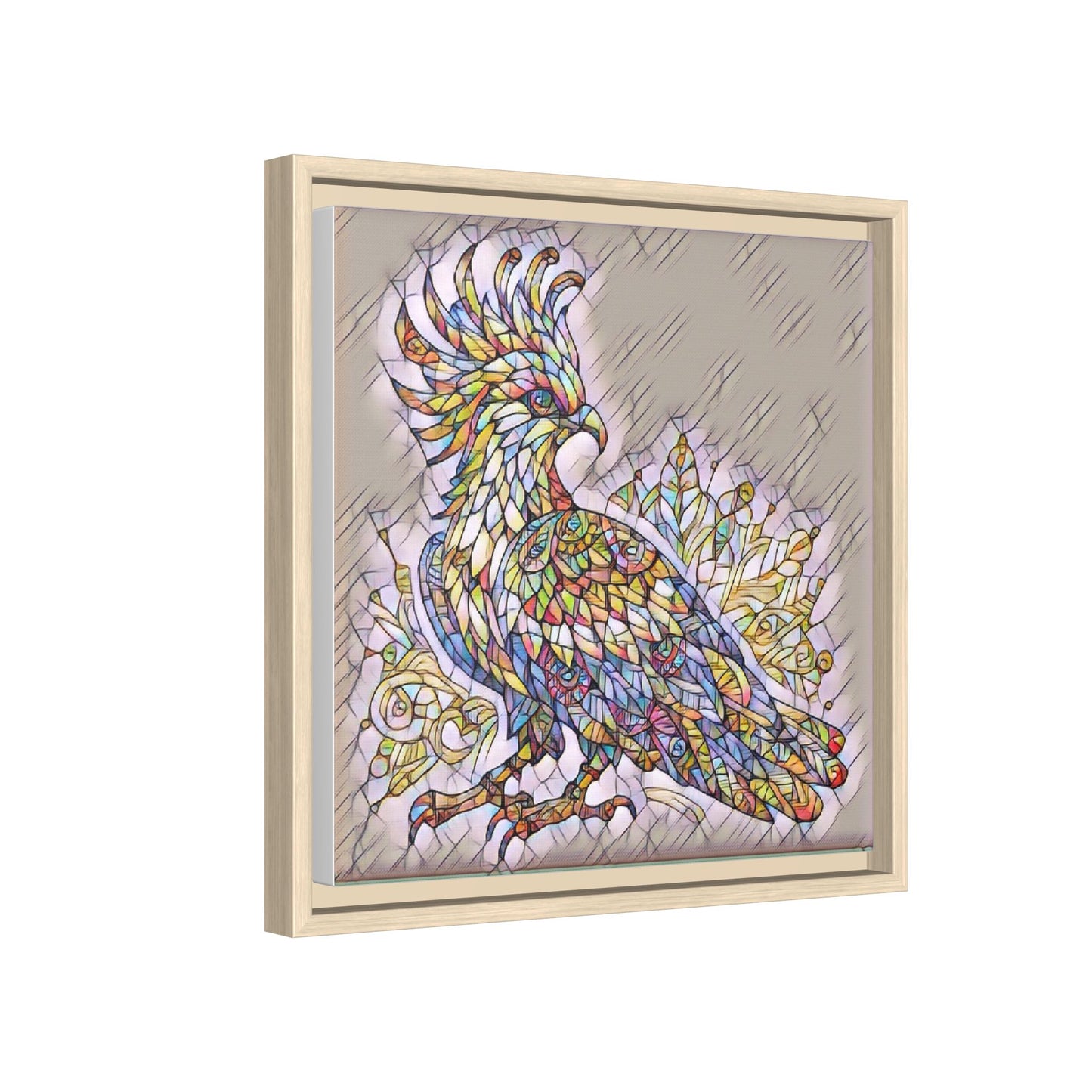 Colorful Stained-Glass Cockatoo Matte Framed Canvas