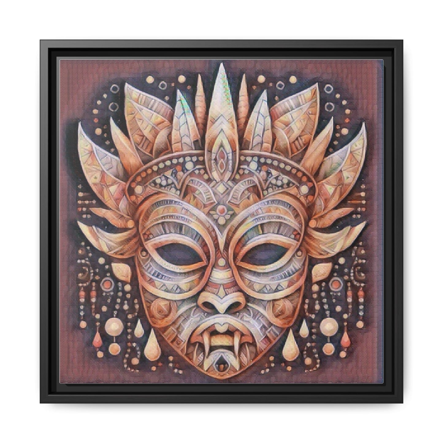 Tribal Sun Mask Framed Canvas Art — Boho Ethnic Wall Decor