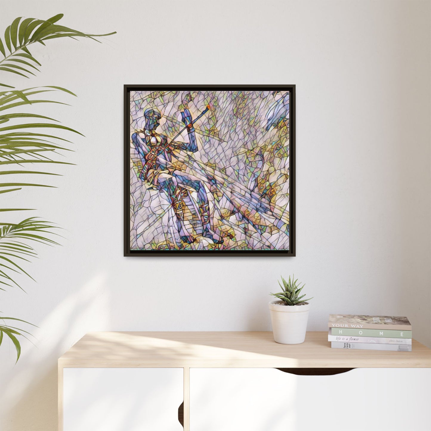 Abstract Stained-Glass Warrior Framed Canvas