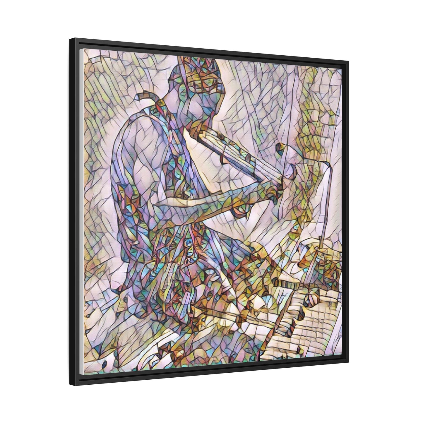 Abstract Violinist Matte Framed Canvas – Colorful Musical Art Print