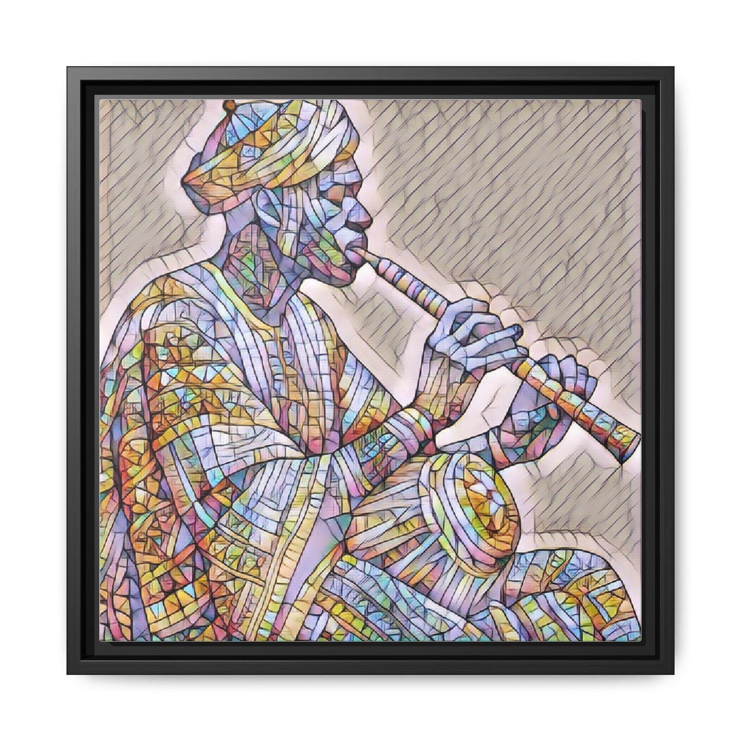Framed Canvas Art — Colorful Middle Eastern Flute Player Print
