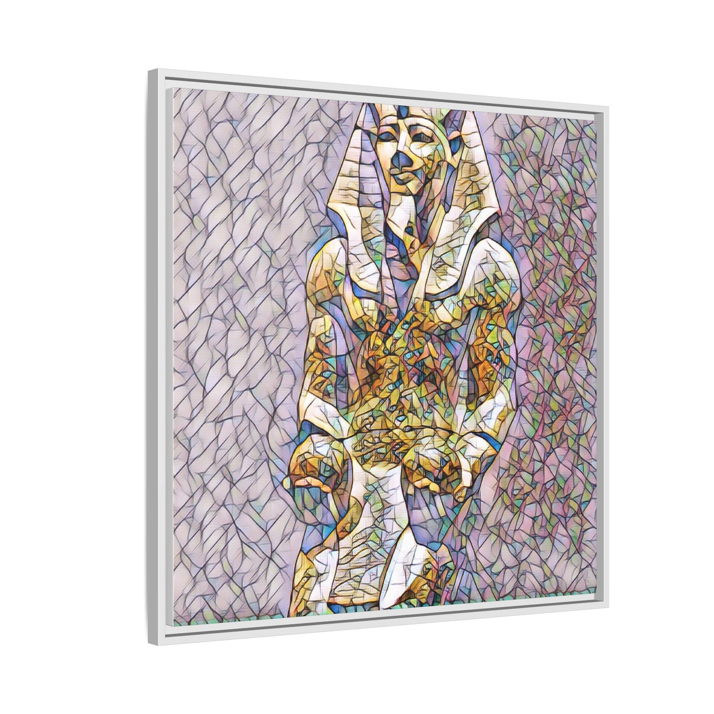 Framed Abstract Pharaoh Matte Canvas Wall Art — Multicolor Egyptian Statue Print