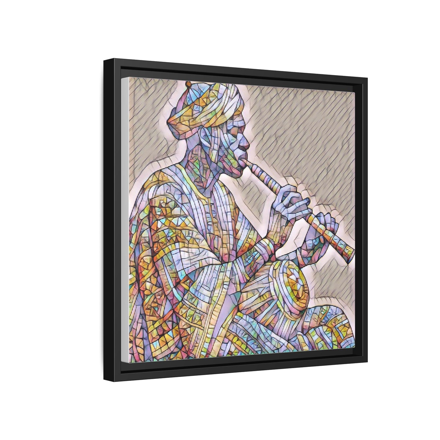Framed Canvas Art — Colorful Middle Eastern Flute Player Print