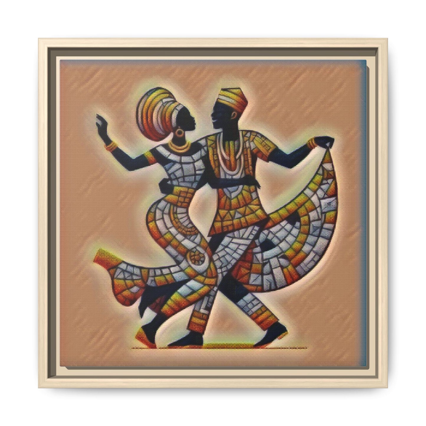 Framed African Dance Mosaic Art Print — Matte Canvas Wall Decor