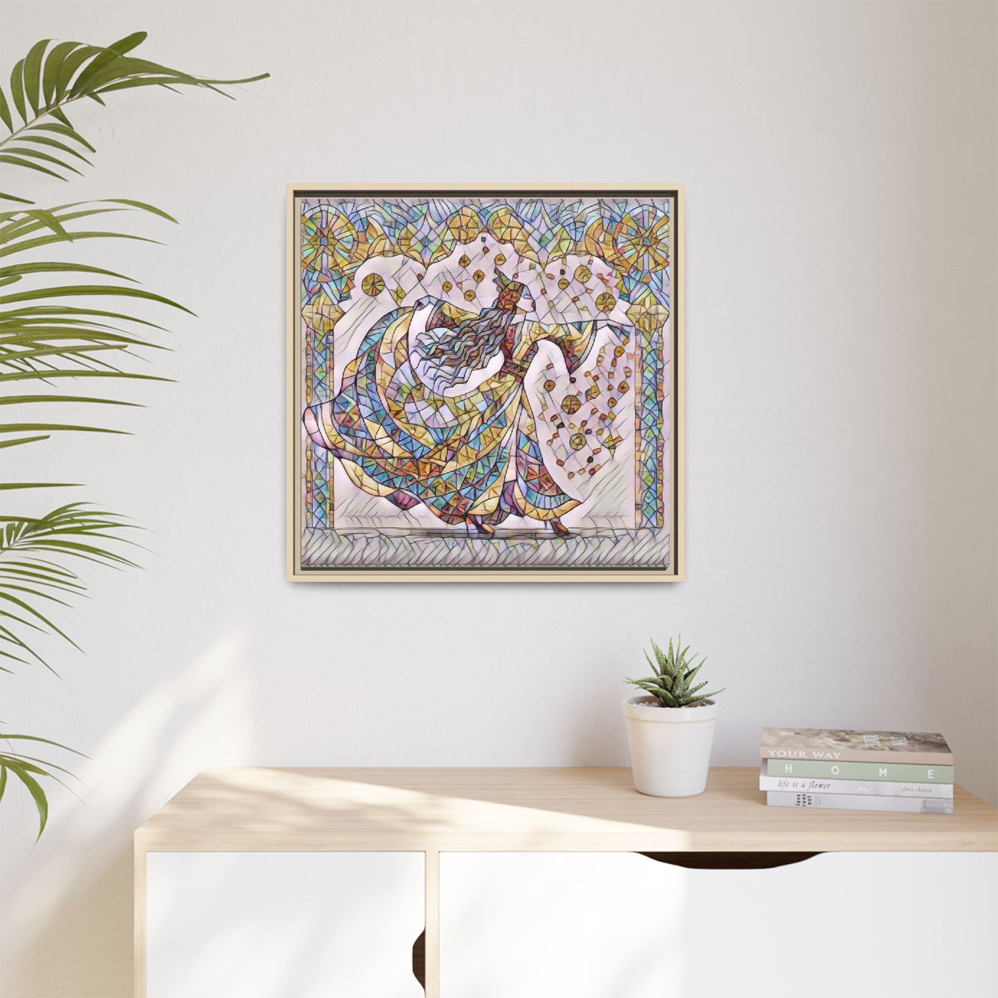 Stained Glass Dancing Dervish Framed Canvas Art
