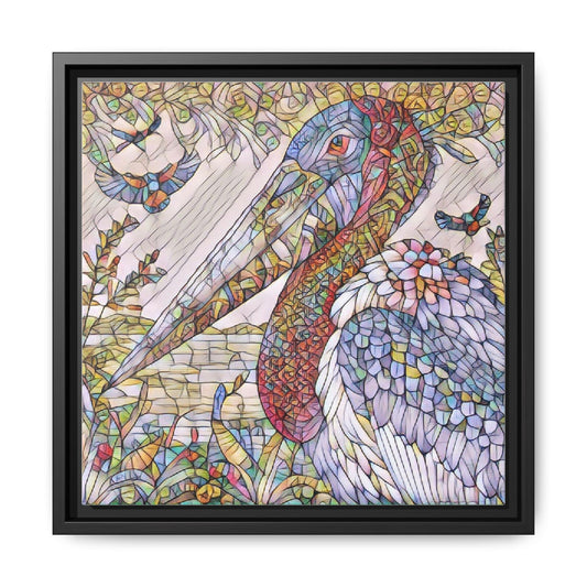Framed Matte Canvas - Colorful Stained-Glass Pelican Wall Art