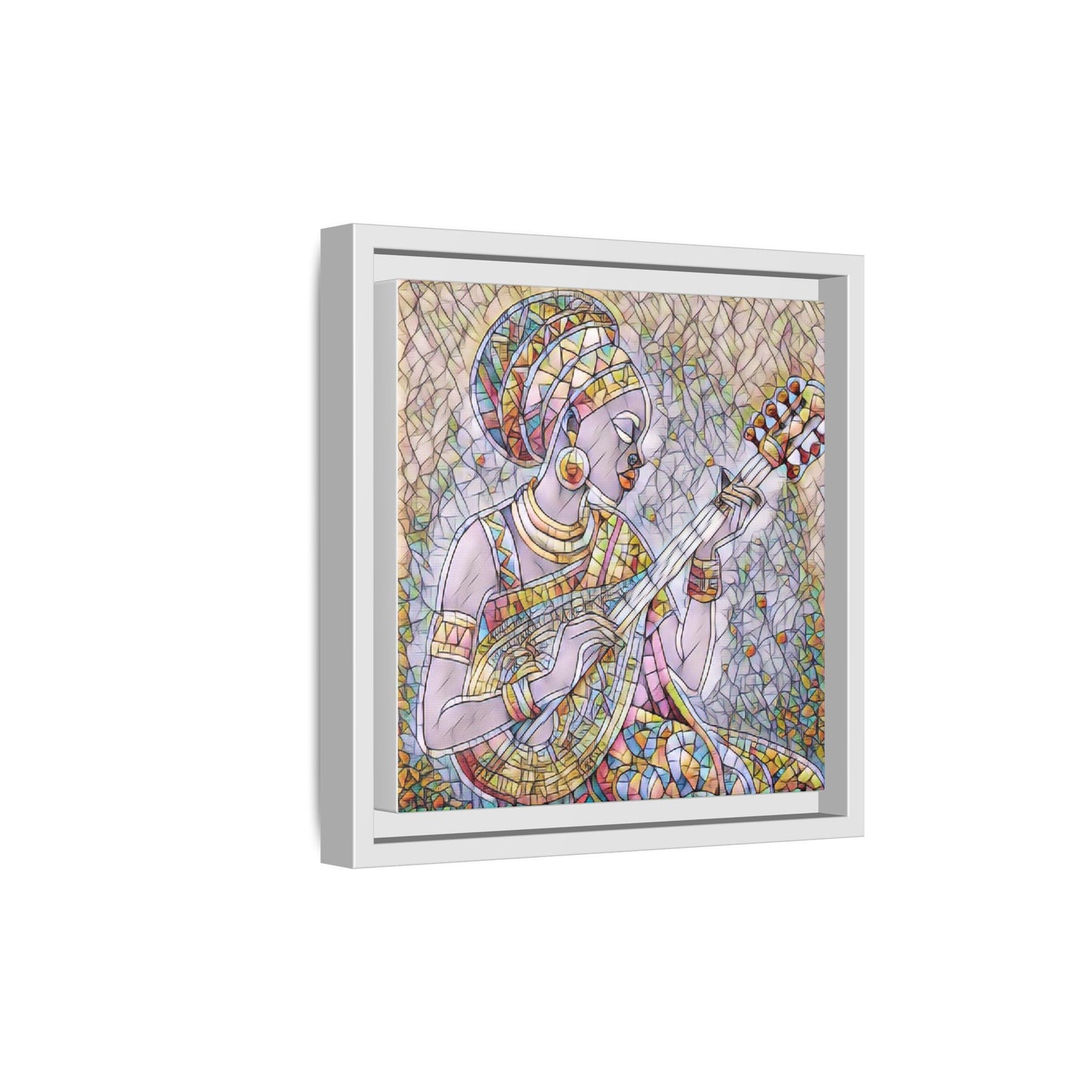 Framed Canvas Art — Colorful African Woman Playing Lute (Matte Multi‑Color)