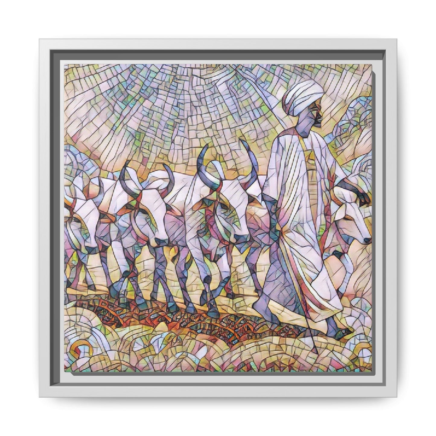 Framed Matte Canvas Art — African Herdsman Mosaic Print