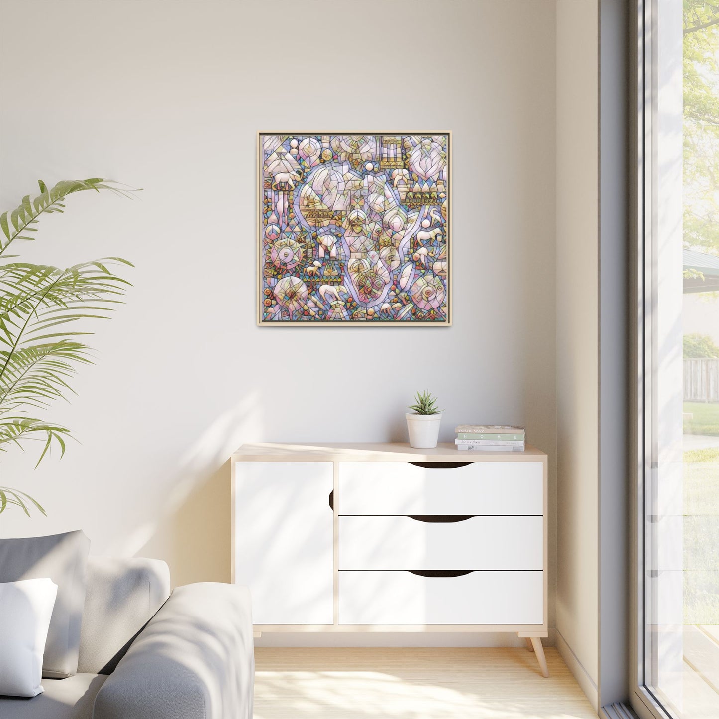 Abstract Stained-Glass Style Framed Canvas Print