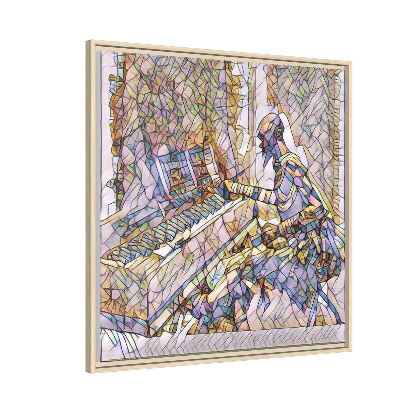 Framed Matte Canvas Art — Colorful Abstract Musician at Piano