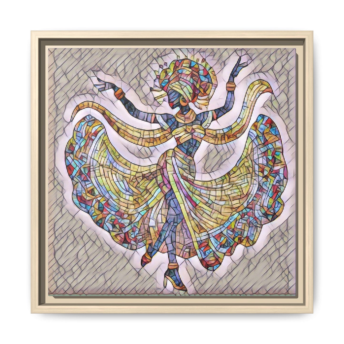Colorful Mosaic Dancer Framed Canvas Art