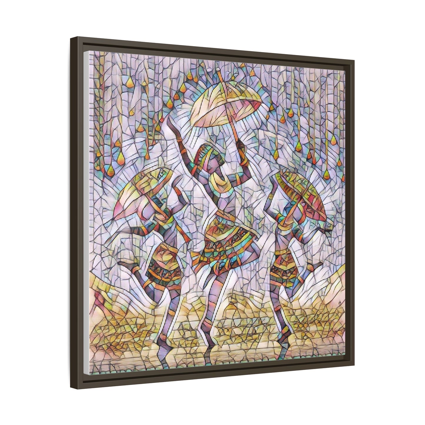 Colorful African Dance Framed Canvas Art — Umbrella Dancers Wall Decor
