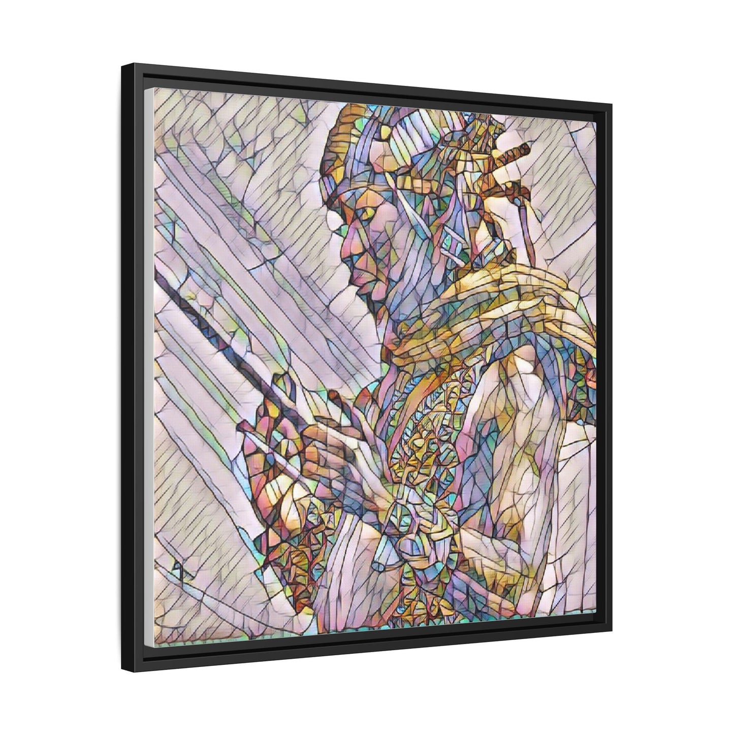 Framed Canvas Art - Colorful Tribal Warrior Portrait (Matte)