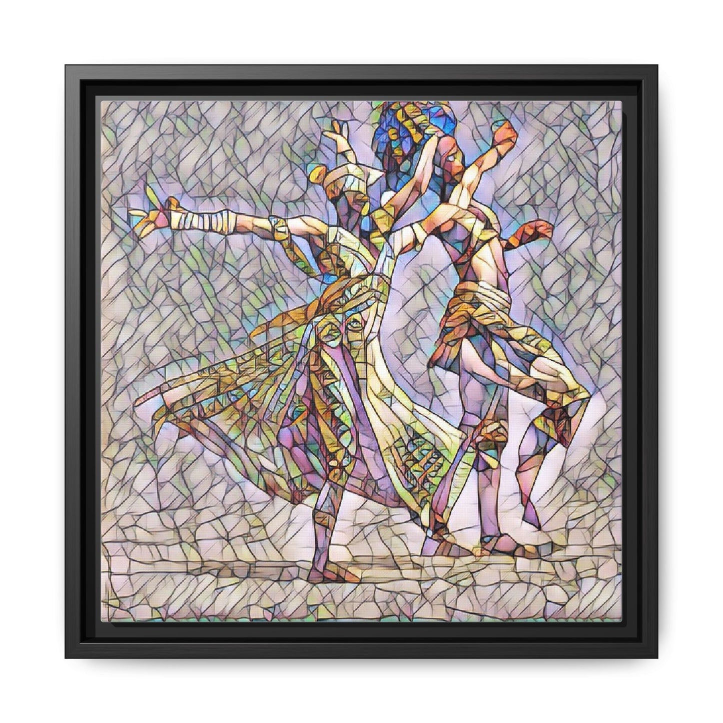 Framed Matte Canvas Wall Art — Abstract Dancers in Stained Glass Style