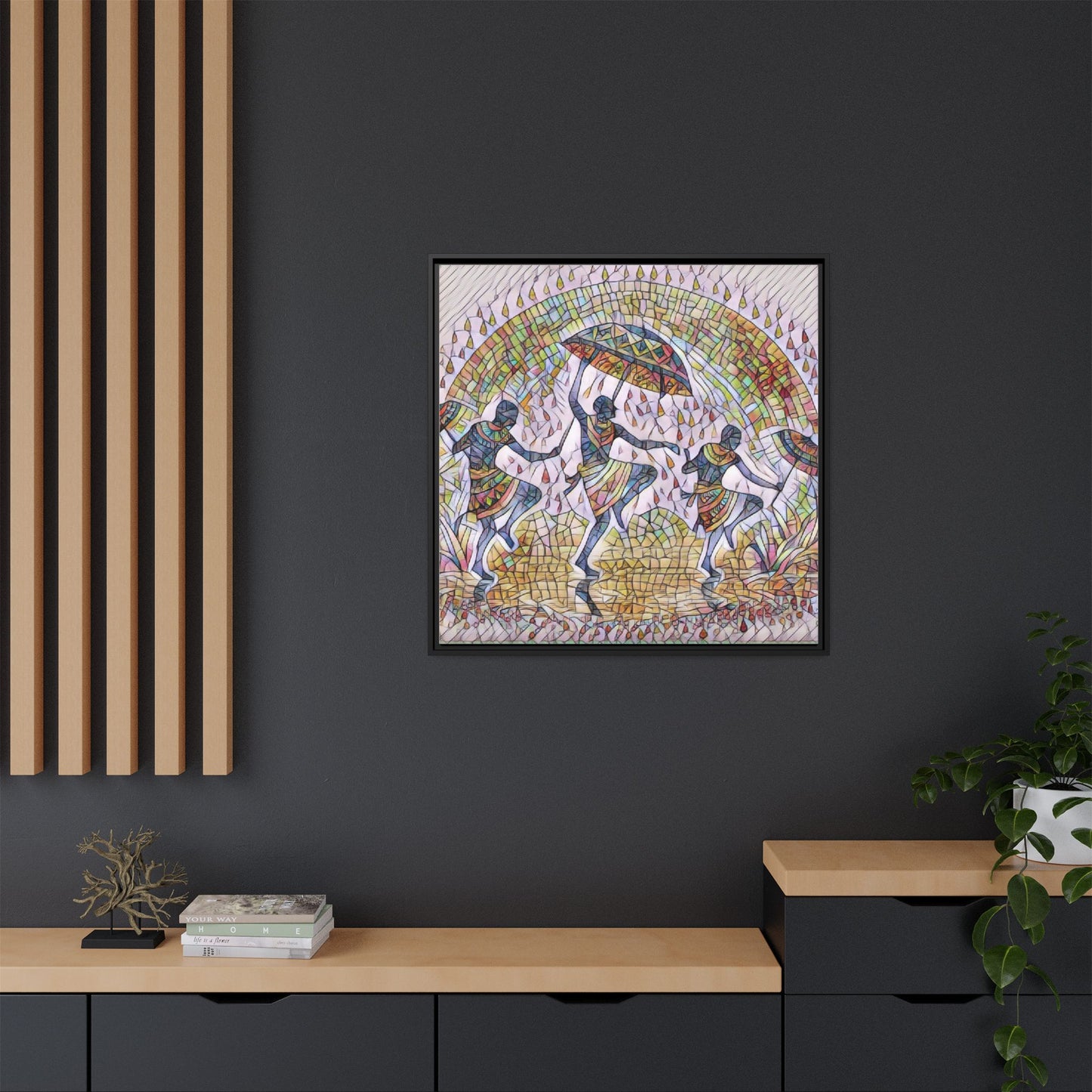 Framed Canvas Art — Colorful African Dance Mosaic