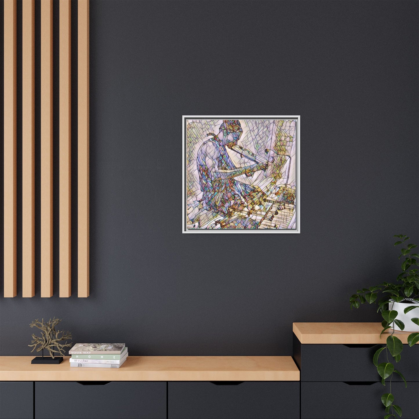 Abstract Violinist Matte Framed Canvas – Colorful Musical Art Print