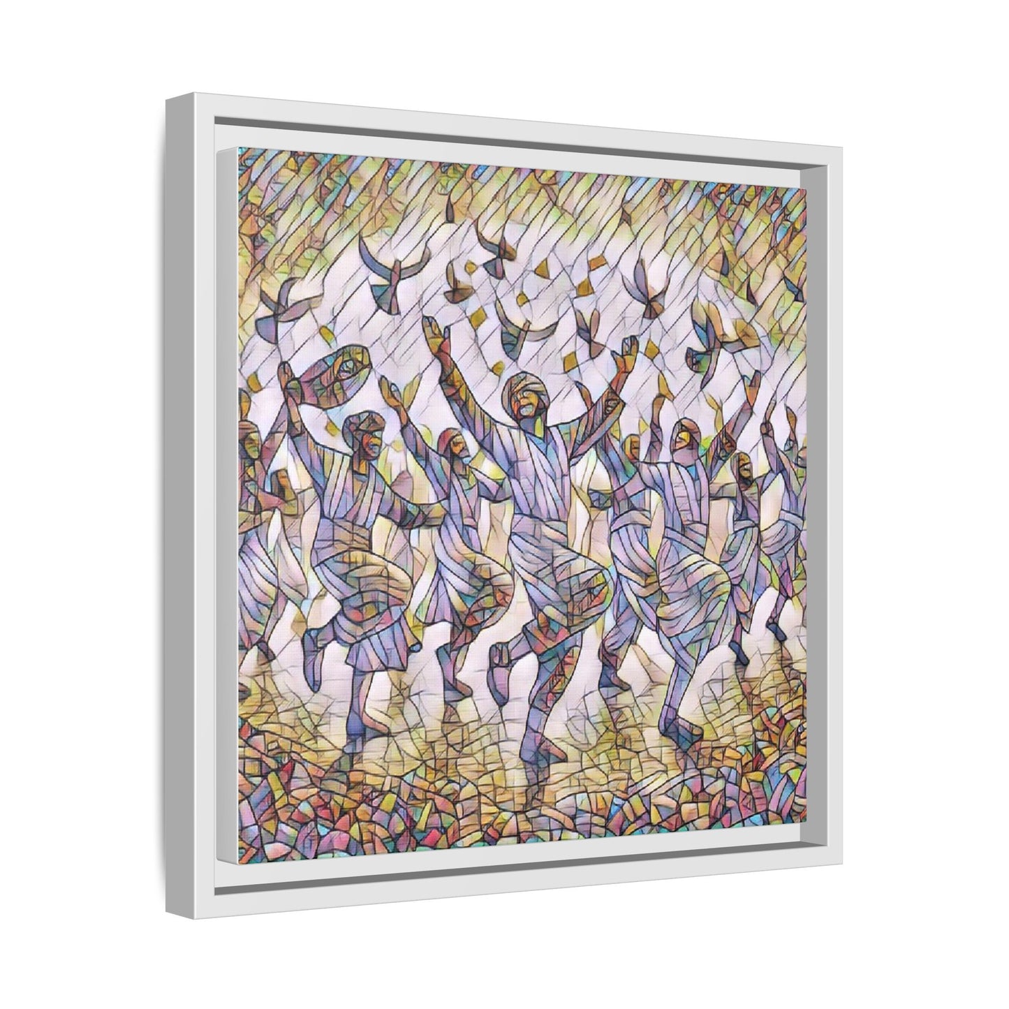 Framed Canvas Art - Joyful Dancers with Doves (Multicolor)