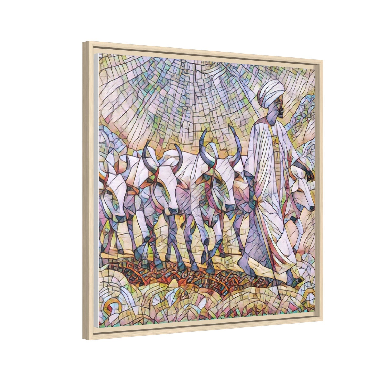 Framed Matte Canvas Art — African Herdsman Mosaic Print
