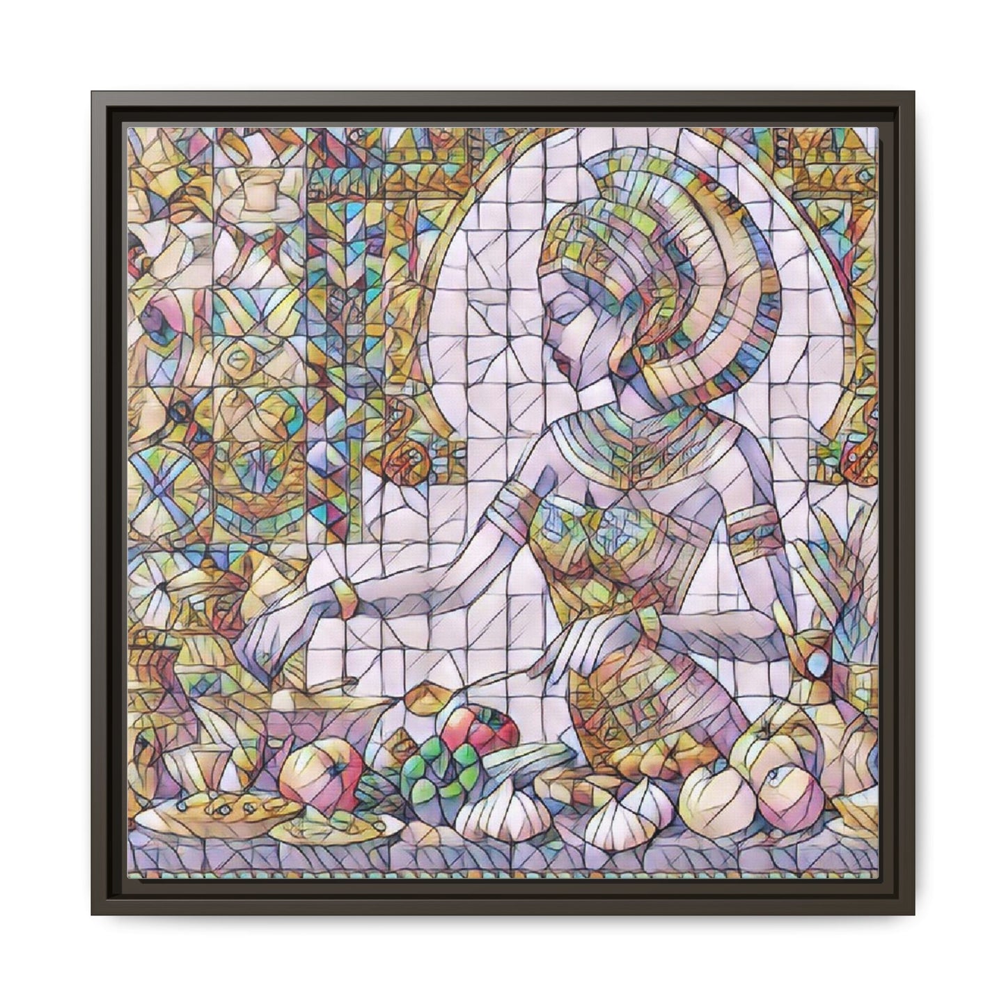 Egyptian Goddess Stained Glass Style Framed Canvas Art