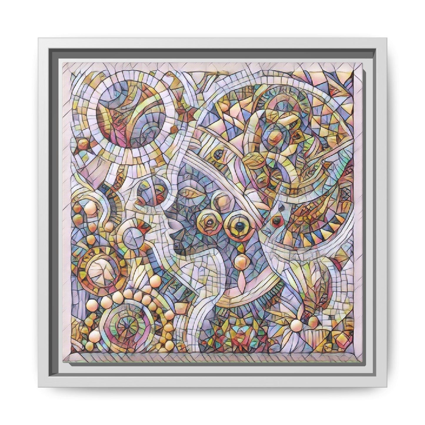 Abstract Mosaic Framed Canvas Art — Multicolor Geometric Wall Decor
