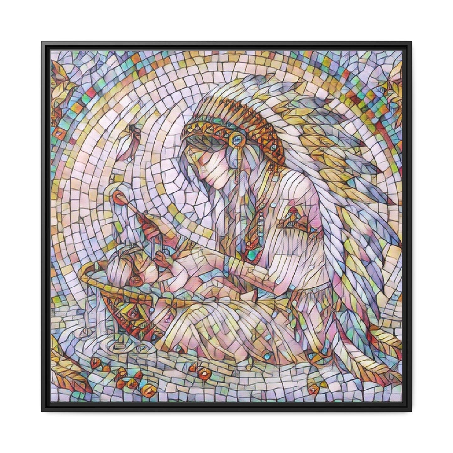 Framed Mosaic Native Mother & Child Matte Canvas Art