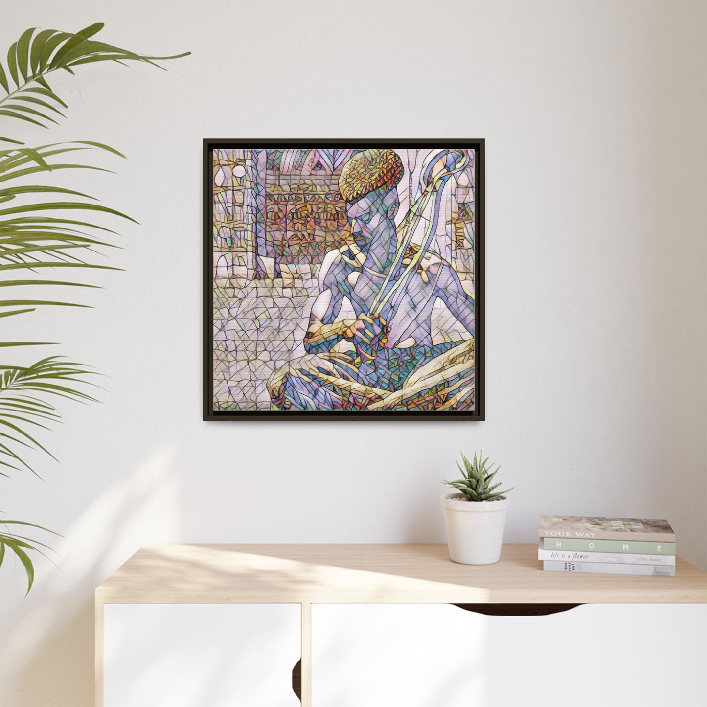 Framed Matte Canvas Art – Stained-Glass Style Musician Print